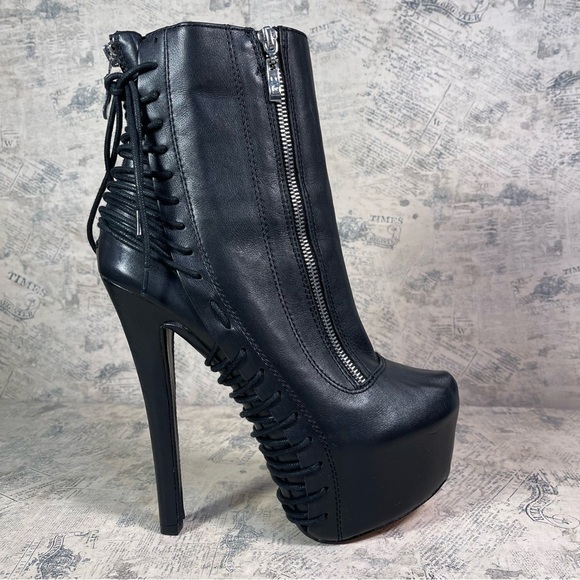Zigi NY Suspend 6" Stiletto Heel Black Leather Platform Booties - Picture 1 of 15